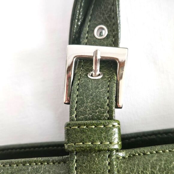VTG ESPRIT Small Hand Tote Satchel Army Green Faux Leather Silver - Picture 5 of 9